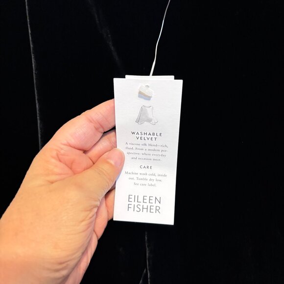 Eileen Fisher Washable Velvet Black Silk Blend High Rise Wide Leg Pants - Picture 4 of 8